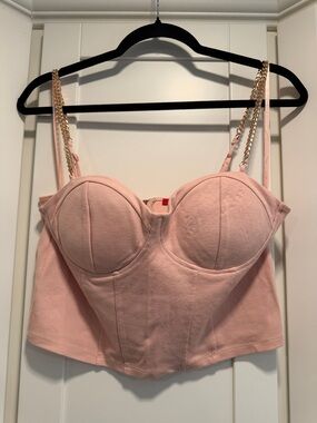 NWOT Pink Bustier Crop Top with Rose Gold Chain Straps - Guess Size L